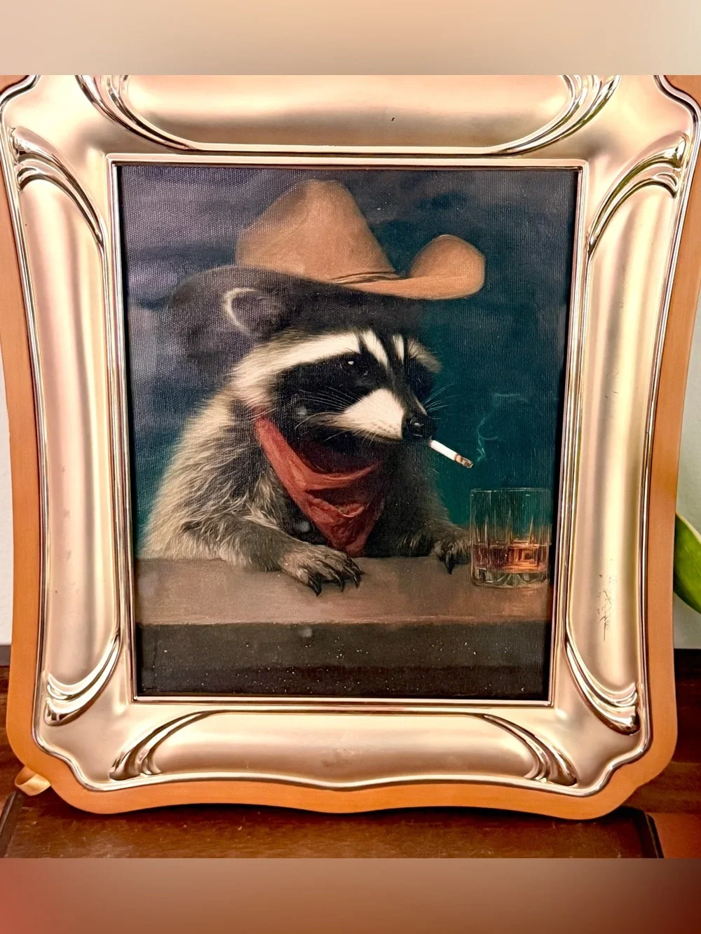 Bandit Raccoon Smoking Cigarette Western Cowboy Whiskey Canvas Art Print Framed